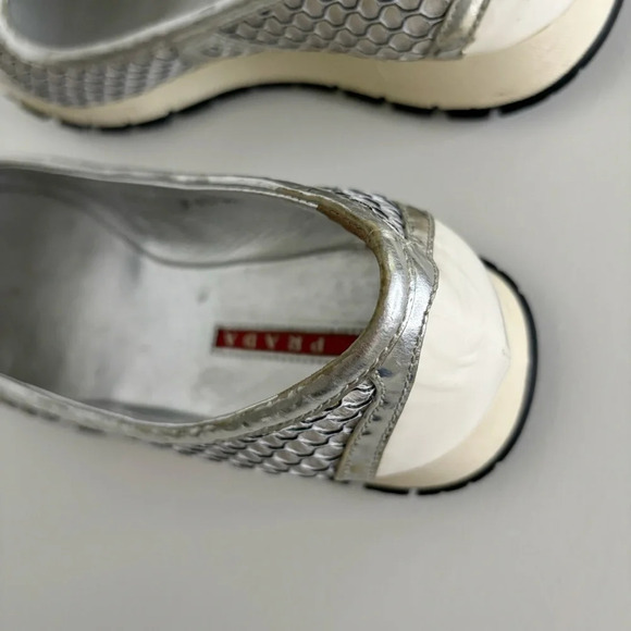 Prada Sport Ballet Shoes Trainers Metallic Mesh Patent Leather Size 36.5 Vintage - Picture 12 of 14